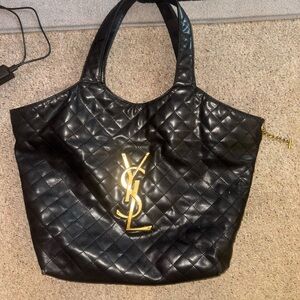 Yves Saint Laurent Quilted Black Tote with Gold Logo